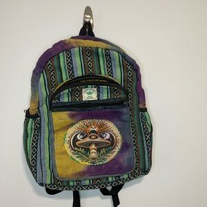 Hippie Striped Small Backpack with Mushroom Design